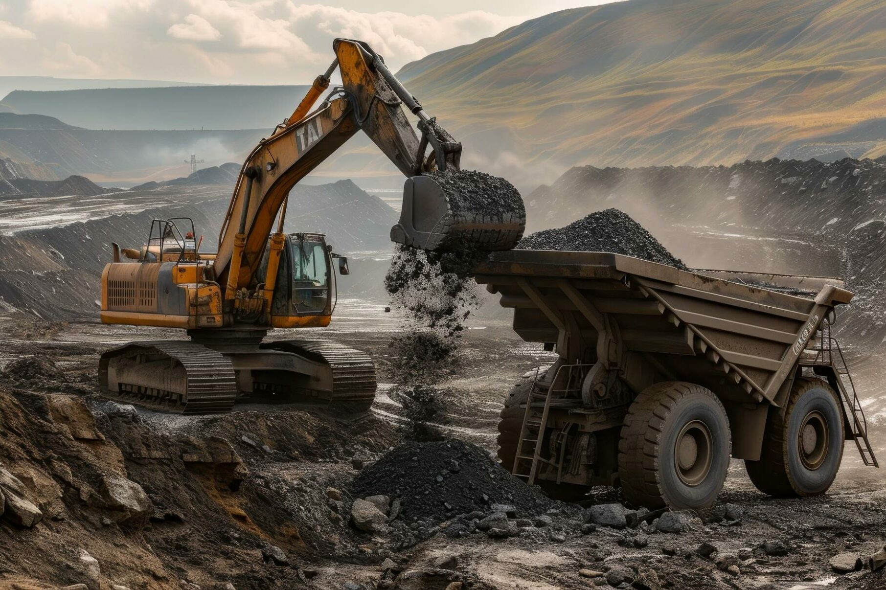 heavy machinery work vast dark openpit mine excavating transporting minerals 127746 6949 e1718101829462 محصولات